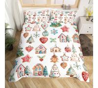 Homemissing Christmas Theme Bedding Set Double Size Xmas Glitter Gingerbread Man Duvet Cover for Kids Boys Girls Pine Tree Comforter Cover Set Cute Xmas Bedspread Cover 3Pcs Zipper