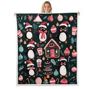 Homemissing Christmas Throw Blanket Xmas Tree Ball Soft Fleece Sherpa Cozy Fuzzy Plush Warm Penguin Fuzzy Plush Throw Gingerbread Houses Single 50x60Inch for Bed Couch Living Room
