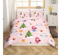 Homemissing Christmas Tree Duvet Cover Set Cot Size For Kids Adults Girls Teens Xmas Snowman Dog Bedding Set Merry Christmas Comforter Cover with 1 Pillowcase Christmas Theme Bed Sets