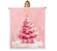 Homemissing Christmas Tree Fleece Throw Blanket Kids Baby 30x40Inch Pink Sherpa Blanket Plush Fuzzy for Boys Girls Teens Xmas Snowflakes Winter Holiday for Bed Couch Chair Living Room