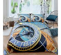 Homemissing Clock Duvet Cover Prague Astronomical Clock Bedding Set Prague Czech Republic Comforter Cover for Boys Girls Kids Retro Bedding & Linen with 2 Pillowcases 3Pcs Bedding Double