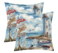 Homemissing Coastal Lighthouse Throw Pillow Covers Set of 2 Nautical Sailboat Cushion Covers Adventure Pillow Case for Couch Sofa Island Scenery Cushion Case Kids Boys Girls Bedroom Decor 60x60cm