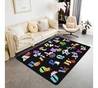 Homemissing Colorful Cartoon Letters Kids Area Rug 100 * 150cm Polyester ABC Alphabet Living Room Rugs for Bedroom Educational Decor Carpet for Children's Indoor Floor Mat Cute Animals Soft Non-slip