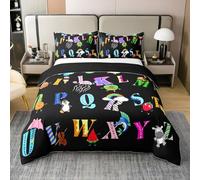 Homemissing Colorful Cartoon Letters Kids Duvet Cover 100% Cotton King ABC Alphabet Bedding Set Educational Comforter Cover for Children's Bedroom Decor 3Pcs Cute Animals With 2 Pillowcases