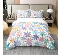 Homemissing Colorful Cute Flower Kids Bedding Set,Boys Girls Single Size,70s Retro Floral Duvet Cover 100% Cotton,Groovy Cartoon Daisy Comforter Cover Set,Botanical Floral Retro Flowers,No Comforter