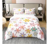 Homemissing Colorful Cute Flower Kids Bedding Set,Boys Girls Single Size,70s Retro Floral Duvet Cover 100% Cotton,Groovy Cartoon Daisy Comforter Cover Set,Cute Bedspread Cover Retro Flowers