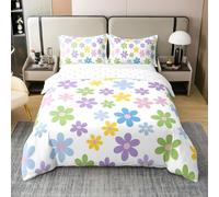 Homemissing Colorful Cute Flower Kids Bedding Set,Boys Girls Single Size,70s Retro Floral Duvet Cover 100% Cotton,Groovy Cartoon Daisy Comforter Cover Set,Retro Flowers Bedspread Cover Cute