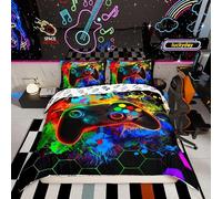 Homemissing Colorful Gaming Duvet Cover Set Double Size For Kids Boys Girls Teens Honeycomb Gaming Bedding Set Game Controller Duvet Cover with 2 Pillowcases Hexagon Gamer Bedding