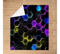 Homemissing Colorful Honeycomb Flannel Fleece Blanket Baby 30x40Inch Kids Purple Blue Hexagon Plush Throw Blanket for Boys Girls Teens Geometry,All Season for Bed Sofa Couch Breathable Beehive