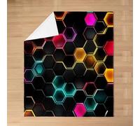 Homemissing Colorful Honeycomb Flannel Fleece Blanket Baby 30x40Inch Kids Red Yellow Hexagon Plush Throw Blanket for Boys Girls Teens Geometry,All Season for Bed Sofa Couch Breathable Beehive