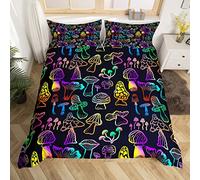 Homemissing Colorful Mushrooms Duvet Cover Cartoon Mushroom Bedding Set Kawaii Fungus Comforter Cover Nature Fungus Bedspread Cover Double 3Pcs Bedclothes 50x75cm Pillowcase
