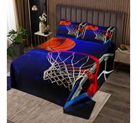 Homemissing Cool Basketball Quilted Bedspread Boys Basketball Coverlet Set for Kids Boys Sports Theme Basketball with Fire Quilted Bedspread Single Size