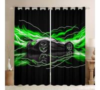 Homemissing Cool Racing Car Blackout Curtains 30%-50% Green Abstract Lines Darkening Drapes for Room Decor Extreme Sports Thermal Insulated Shades Window Treatments, 2 Panels W52*L90