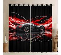 Homemissing Cool Racing Car Curtains for Bedroom Living Room Red Abstract Lines 30%-50% Blackout Darkening Drapes Extreme Sports Window Treatments, 2 Panels W66*L90 For Kids Boys Teens Room Decor