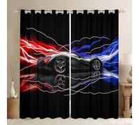 Homemissing Cool Racing Car Curtains for Bedroom Living Room Red Blue Abstract Lines 30%-50% Blackout Darkening Drapes Extreme Sports Window Treatments, 2 Panels W52*L63 For Kids Boys Teens Room Decor