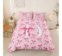 Homemissing Coquette Pink Bowknot Duvet Cover Super King Size Initial Letter Bow D Bedding Set for Boys Girls Princess Monogrammed Comforter Cover Bedroom Decor 3Pcs