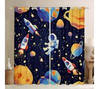 Homemissing Cosmonaut Spaceman Curtains (2 Panels,W46*L72) For Bedroom Kids Boys Teens Space Rocket Print Window Curtains Universe Planets 30%-50% Blackout Curtains Outer Space Window Treatments Decor