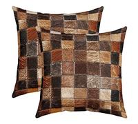 Homemissing Cow Decorative Throw Pillow Cover Set of 2s Soft Cowhide Rustic Western Wild Animal Square Cushion Case Set for Sofa Living Room Dark Brown Pillow Cases Pillowcases 16"x16"