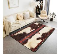 Homemissing Cow Fur Print Area Rug 100 * 150cm Polyester Cowhide Living Room Rugs for Bedroom Cowboy Decor Carpet Western Farm Animal Skin Indoor Floor Mat Red Grey Green Soft Non-slip