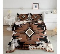Homemissing Cow Fur Print Bedding Set Southwest Native American Design Duvet Set Double Size Boho Duvet Quilt Western Farm Animal Skin Bedroom Decor Beige and Browm 3 Pcs with 2 Pillow Cases