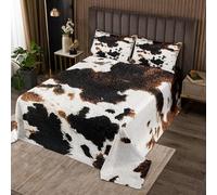 Homemissing Cow Fur Print Bedspread King Size Cowhide Coverlet Set Farmhouse Quilted Coverlet for All Season With 2 Pillowcases Western Farm Animal Skin Microfiber Lightweight Cowboy