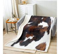Homemissing Cow Fur Print Fleece Throw Blanket Kids Brown White Cowhide Print Plush Blanket for Bed Sofa Farmhouse Animal Sherpa Blanket Abstract Art Decor Flannal Blanket Double 60x79 Inch