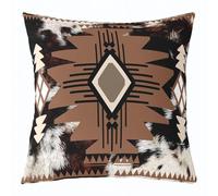 Homemissing Cow Fur Print Throw Pillow Covers 1 Pcs Southwest American Design Square Cushion Covers Boho Pillow Case Western Farm Animal Skin Cushion Case Beige and Browm Bedroom Decor 40x40cm