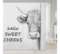 Homemissing Cow Shower Curtain for Bathroom Decor White Bath Curtain for Stalls Bathtubs Cute Bathroom Accessories Kawaii Waterproof Polyester Fabric Cartoon with 12 Hooks 180x180cm