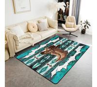 Homemissing Cowboy Area Rug 100x150cm Cowhide Cow Print Vintage Animal Retro Fur Living Room Rugs Boho Rustic Farmhouse Style Decor Carpet Western Aztec Indoor Floor Mat Exotic Geometric Non-slip