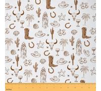 Homemissing Cowboy Fabric by The Yard 1 Yard (L92*W150cm) Kids Western Brown Upholstery Fabric for Chairs Hat Boots Horseshoe Seashell for Home DIY Projects, Waterproof Indoor Outdoor Decor