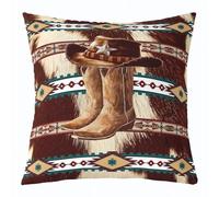 Homemissing Cowboy Hat Boots Throw Pillow Covers 1 Pcs Cowhide Cow Print Retro Fur Cushion Covers Boho Rustic Pillow Case Exotic Geometric Cushion Case Tribal Kids Boys Girls Bedroom Decor 40x40cm