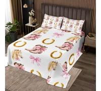 Homemissing Cowgirl Bedspread King Size Pink Bow Coverlet Set Bow Tie Quilted Coverlet for All Season With 2 Pillowcases Wild West Western Microfiber Lightweight
