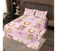 Homemissing Cowgirl Bedspread Quilts Pink Bow Coverlet Set King Size for Kids Boys Girls Bowknot Quilted Coverlet for All Season With 2 Pillowcases Wild West Western Microfiber