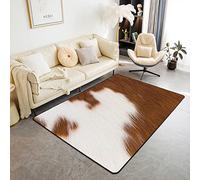Cowhide Area Rug Square Cow Fur Accent Rug Home Decor Animal Skin Farmhouse Western Farm White Brown Decorative Rug Living Room 100 * 150cm