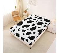 Homemissing Cowhide Pattern Fitted Sheet 150x200cm Farmhouse Style Bed Sheets Set 30cm Deep Pocket Boys Girls Black White Animal Bedding Milk Cow Animal Teens Decor Breathable Soft