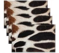 Homemissing Cowhide Placemats Set of 4, Cow Fur Print Table Mats Animal Skin for Kitchen Dining Table Party Decor Indoor Outdoor 45x30cm Non-Slip Easy to Clean Western