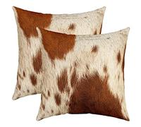 Homemissing Cowhide Throw Pillow Cover 18"x18" Soft Cow Fur Pillow Case Cushion Cover for Living Room Western Farm Animal Skin White Black Decorative Throw Pillowcase for Sofa Chair