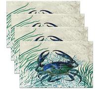 Homemissing Crab Printed Placemats Set of 4 Summer Theme Placemat for Kitchen Dining Table 45X30cm Marine Themed Table Place Mats Underwater Animal Indoor Outdoor Decor Table Mats Ocean Creature