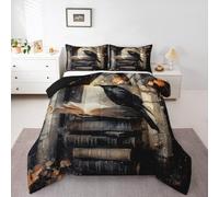Homemissing Crow Comforter Set Single Black Raven Duvet Quilt for Kids Teens Adults Black Feathers Bird Themed Rustic Halloween Books Bedding Set Room Decor With 2 Pillow Case All Season Soft 3Pcs