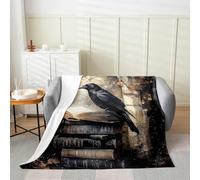 Homemissing Crow Flannel Blanket Plush Fuzzy Single 50x60Inch Black Raven for Bed Living Room for Kids Teens Adults Black Feathers Bird Themed Rustic Halloween Books Fleece Throw Blanket Room Decor
