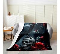 Homemissing Crow Flannel Blanket Plush Fuzzy Throw 40x50Inch Kids Black Raven for Bed Chair Living Room for Boys Girls Teens Gothic Goth Skull Halloween Red Rose Floral Spooky Fleece Throw Blanket