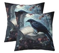 Homemissing Crow Throw Pillow Covers 55x55cm Set of 2 Soft Black Raven Decor Pillowcases for Kids Teens Adults Black Feathers Bird Rustic Halloween Books Leaves Cushion Case Room Decor