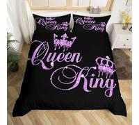 Homemissing Crown King and Queen Couple Duvet Cover Set His and Hers Bedding Set for Teens Women Men Black Purple King Size,Lover Romantic Valentine'S Day Decorations Bedspread Cover (No Glitter)