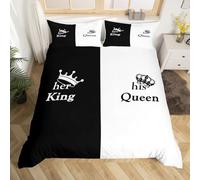 Homemissing Crown Queen and King Duvet Cover Double Size, Black and White Mr Mrs Comforter Cover His and Her Bedding Set Lovers Romantic Valentine's Day Bedspread Cover 3Pcs Zipper