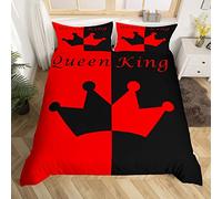 Homemissing Crown Queen King Soft,His Hers Matching Couple Bedding Set for Girls Boys Teens, Romantic Valentine's Day Black Red Duvet Cover Collection 2Pcs Single Size Boys