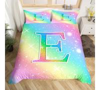 Homemissing Crystal Diamond Letters Pattern Kids Bedding Set,Boys Girls Cot Size,Personalized Gifts Duvet Cover,Personalized Letter E Comforter Cover,Glitter Diamond Print Bedroom Decor