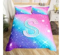 Homemissing Crystal Diamond Letters Pattern Kids Bedding Set,Boys Girls Cot Size,Personalized Gifts Duvet Cover,Personalized Letter S Comforter Cover,Glitter Diamond Print Bedroom Decor