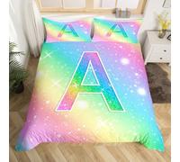 Homemissing Crystal Diamond Letters Pattern Kids Bedding Set,Boys Girls Cot Size,Personalized Gifts Duvet Cover,Personalized Letter A Comforter Cover,Glitter Diamond Print Bedroom Decor