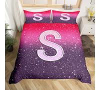 Homemissing Crystal Diamond Letters Pattern Kids Bedding Set,Boys Girls Double Size,Personalized Letter S Duvet Cover,Glitter Diamond Print Comforter Cover,Personalized Gifts Bedroom Decor
