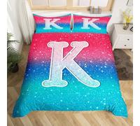 Homemissing Crystal Diamond Letters Pattern Kids Bedding Set,Boys Girls Double Size,Personalized Letter K Duvet Cover,Personalized Gifts Comforter Cover,Glitter Diamond Print Bedroom Decor